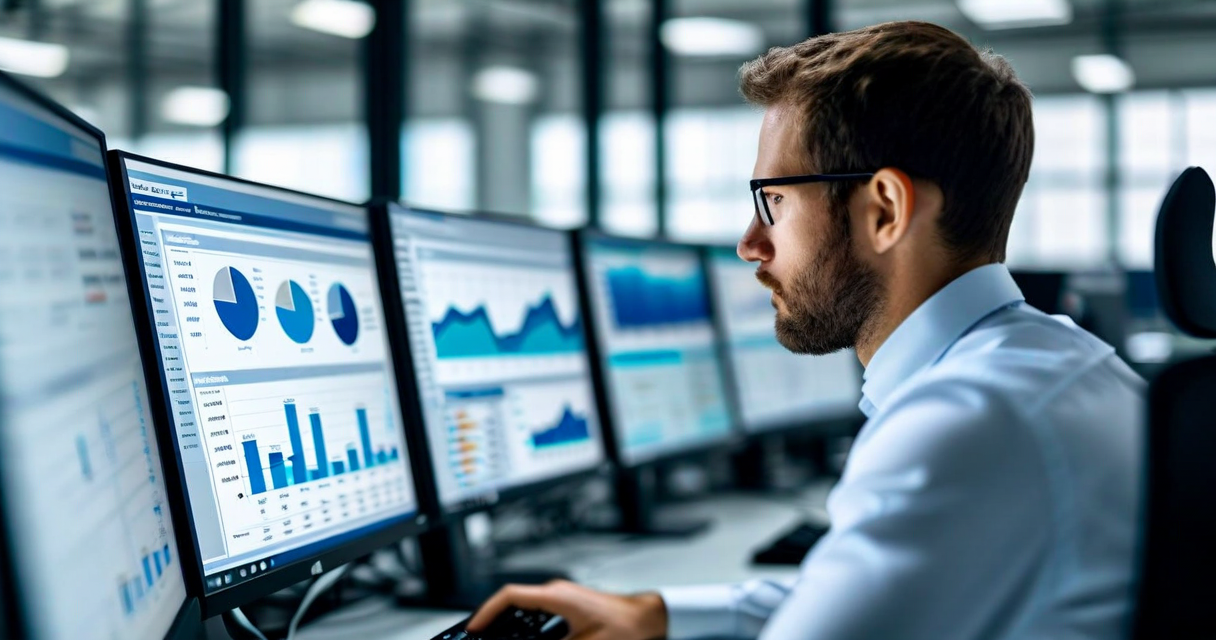 Supply chain engineer reviewing data dashboards